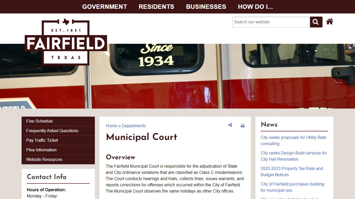 Municipal Court | Fairfield, TX