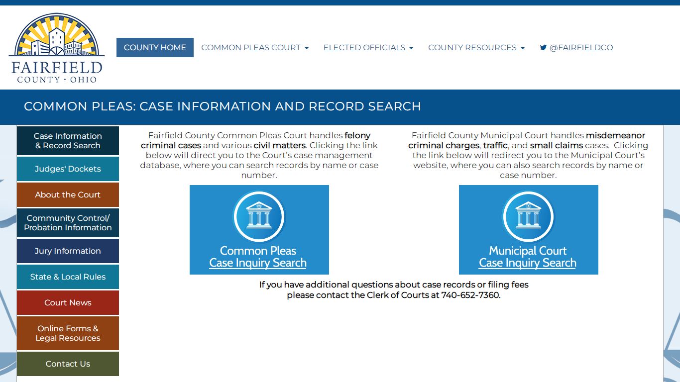 COMMON PLEAS: CASE INFORMATION AND RECORD SEARCH - Fairfield County, Ohio
